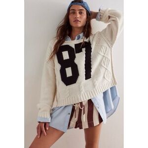 Free People We The Free 87 Pullover Cable Knit Sweater Cream and Black Number
